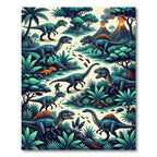 Vibrant Prehistoric Dinosaur Lush Jungle Landscape Rug