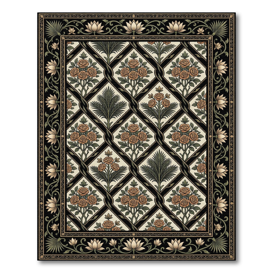 Traditional Tan Rose Garden Medallion Rug