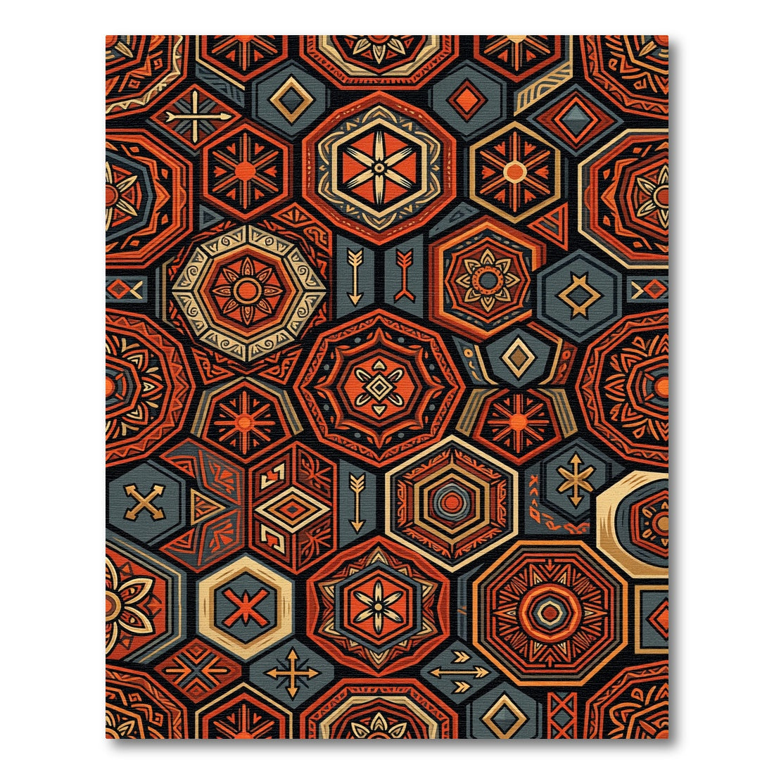 Tribal Hexagon Geometric Terracotta Ochre Art Rug