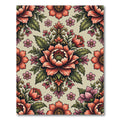 Elegant Coral Rose Damask Botanical Rug