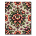 Elegant Coral Rose Damask Botanical Rug
