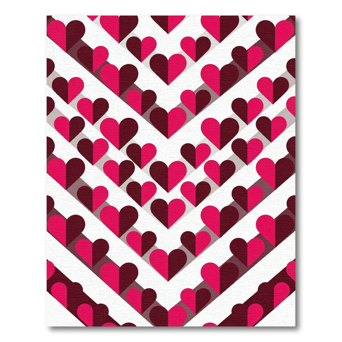 Pink And Burgundy Hearts Chevron Rug
