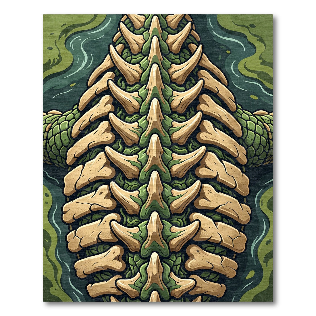 Emerald Reptilian Bone Spine Art Rug