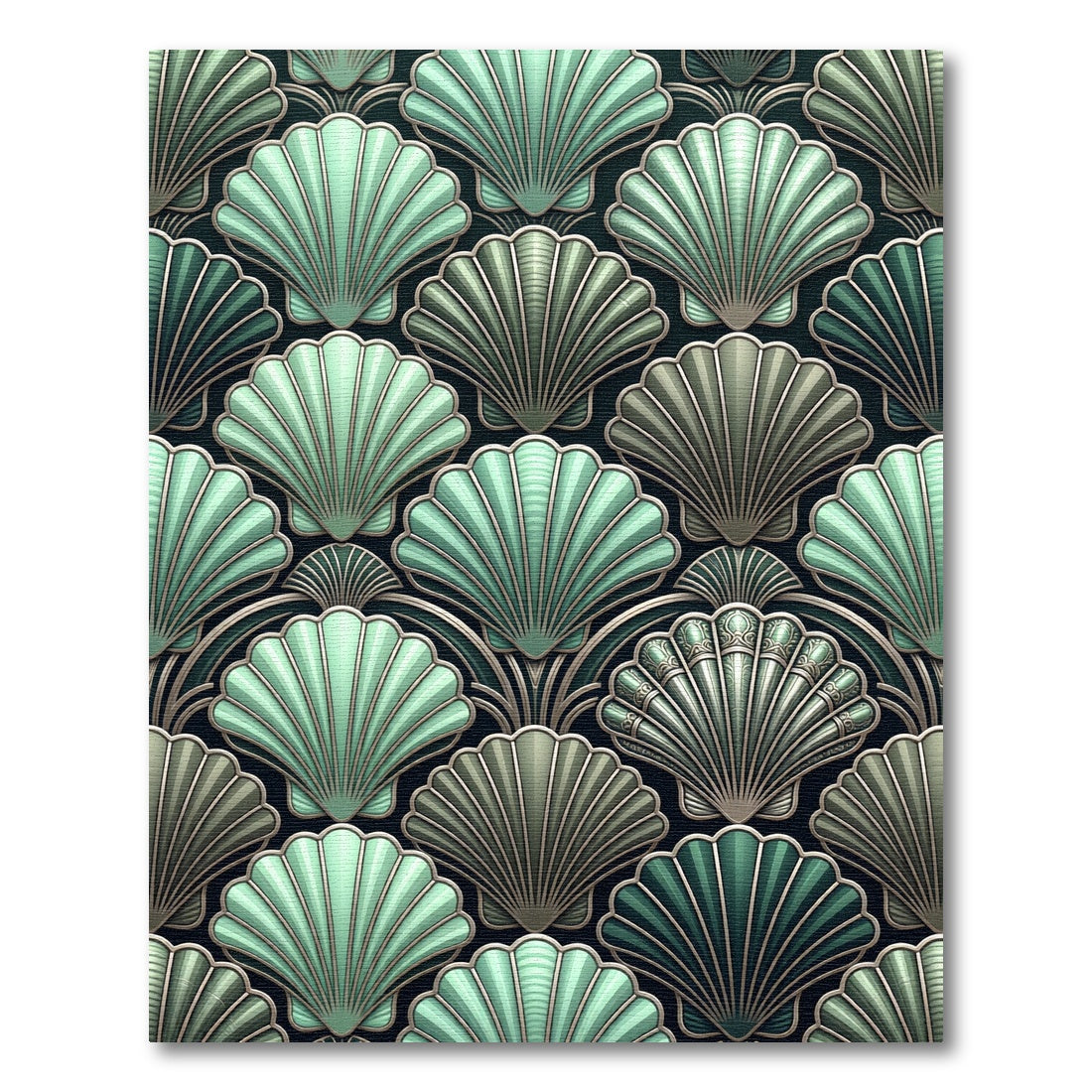 Art Deco Mint Green Seashell Pattern Rug