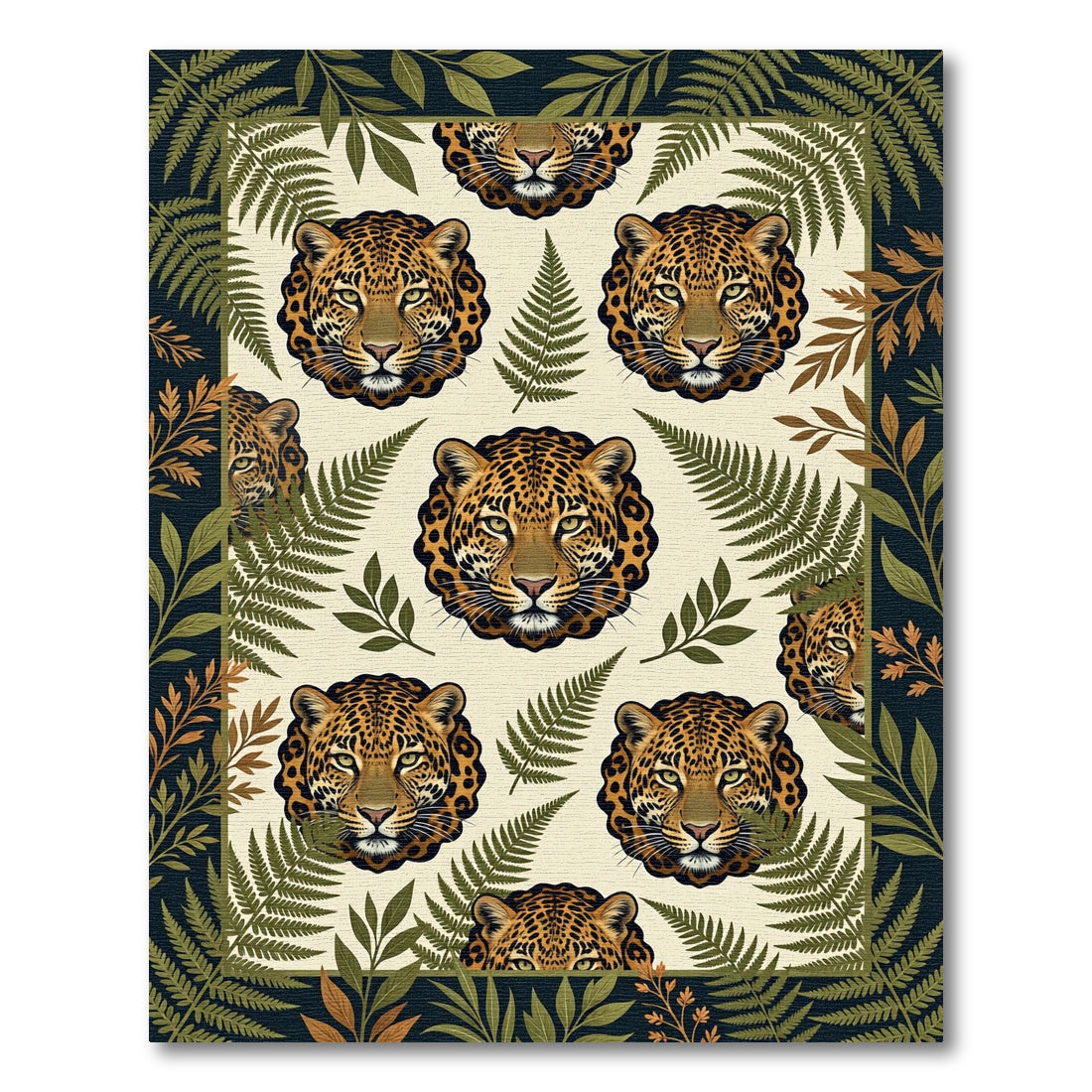 Lush Tropical Leopard Fern Cream Rug