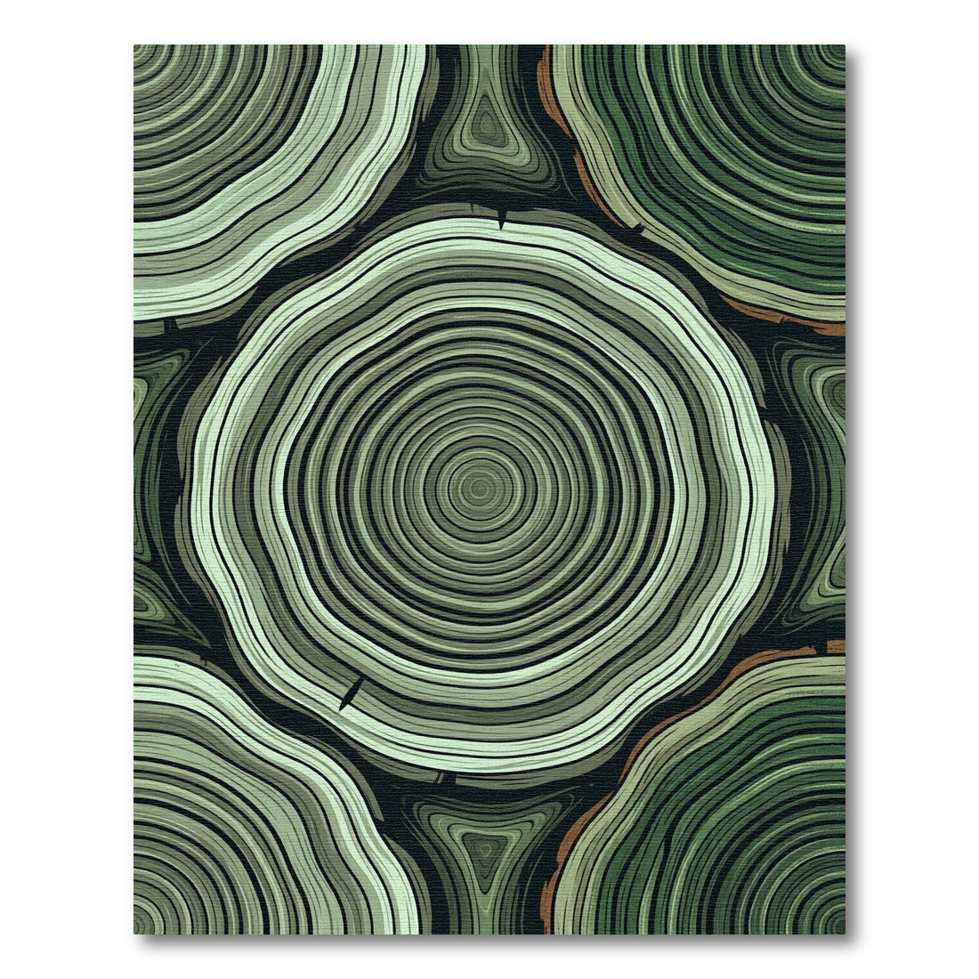 Forest Green Wood Grain Rings Rug