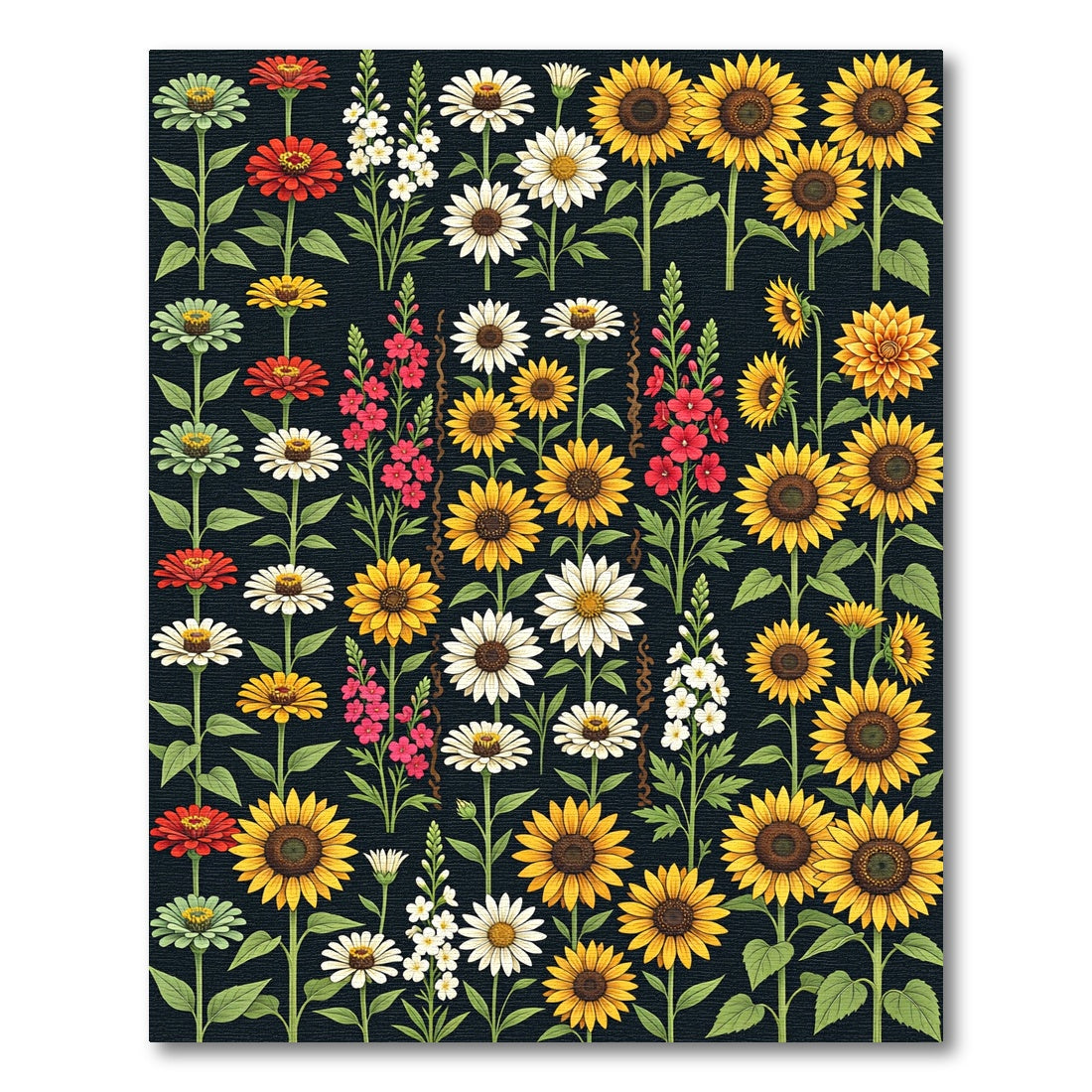 Botanical Sunflower and Daisy Garden Meadow Rug