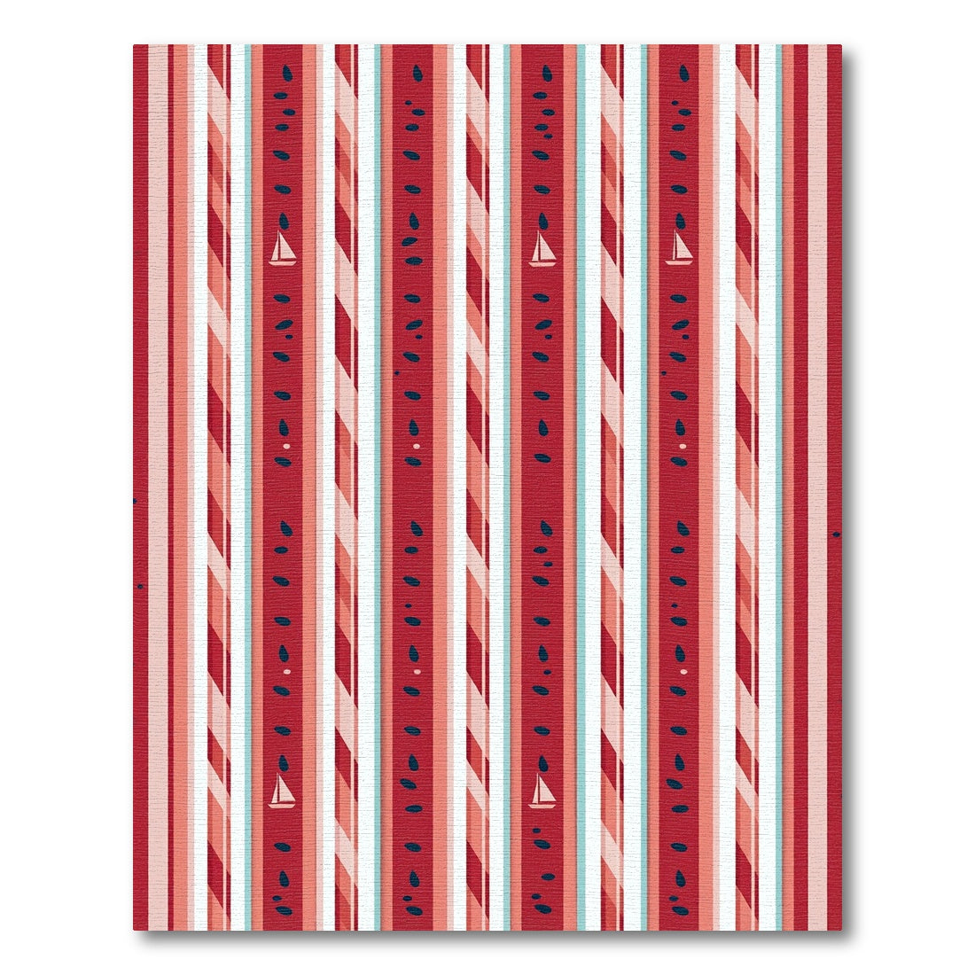 Whimsical Crimson Nautical Striped Sailboat Rug