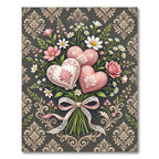 Pink Heart Floral Bouquet Damask Rug