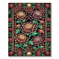 Elegant Crimson Chrysanthemum Bamboo Floral Art Rug