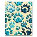 Aqua Blue Paw Prints Fun Pattern Rug