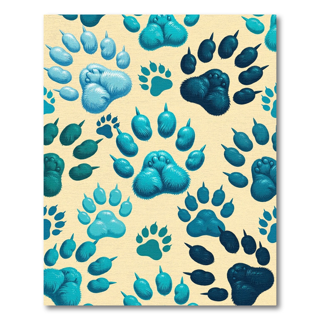 Aqua Blue Paw Prints Fun Pattern Rug