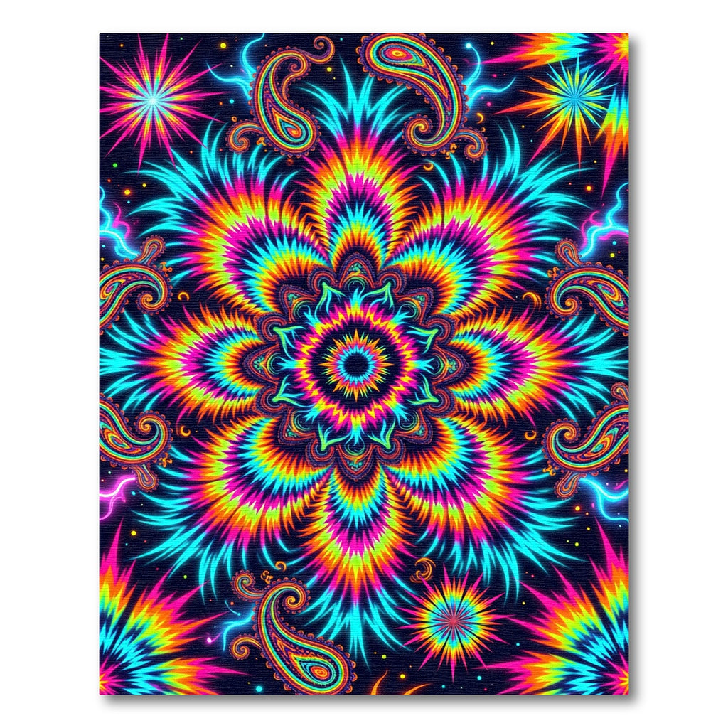 Vibrant Neon Trippy Psychedelic Paisley Mandala Rug