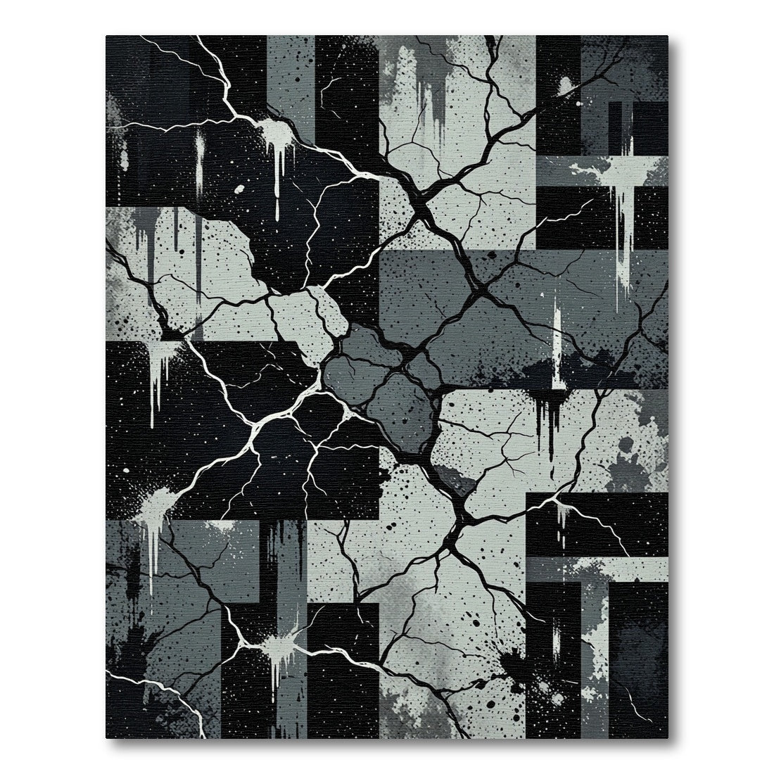 Monochromatic Cracked Abstract Geometric Urban Art Rug