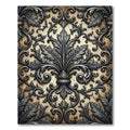 Ornate Metallic Silver Damask Scroll Rug