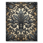Ornate Metallic Silver Damask Scroll Rug