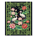 Crane Lotus Peony Bamboo Zen Art Rug