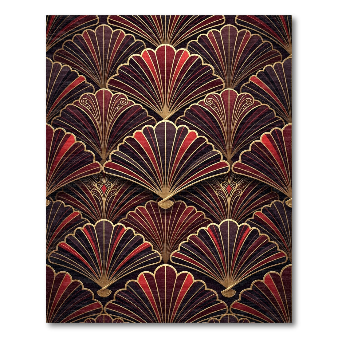 Elegant Red Fan Art Deco Rug