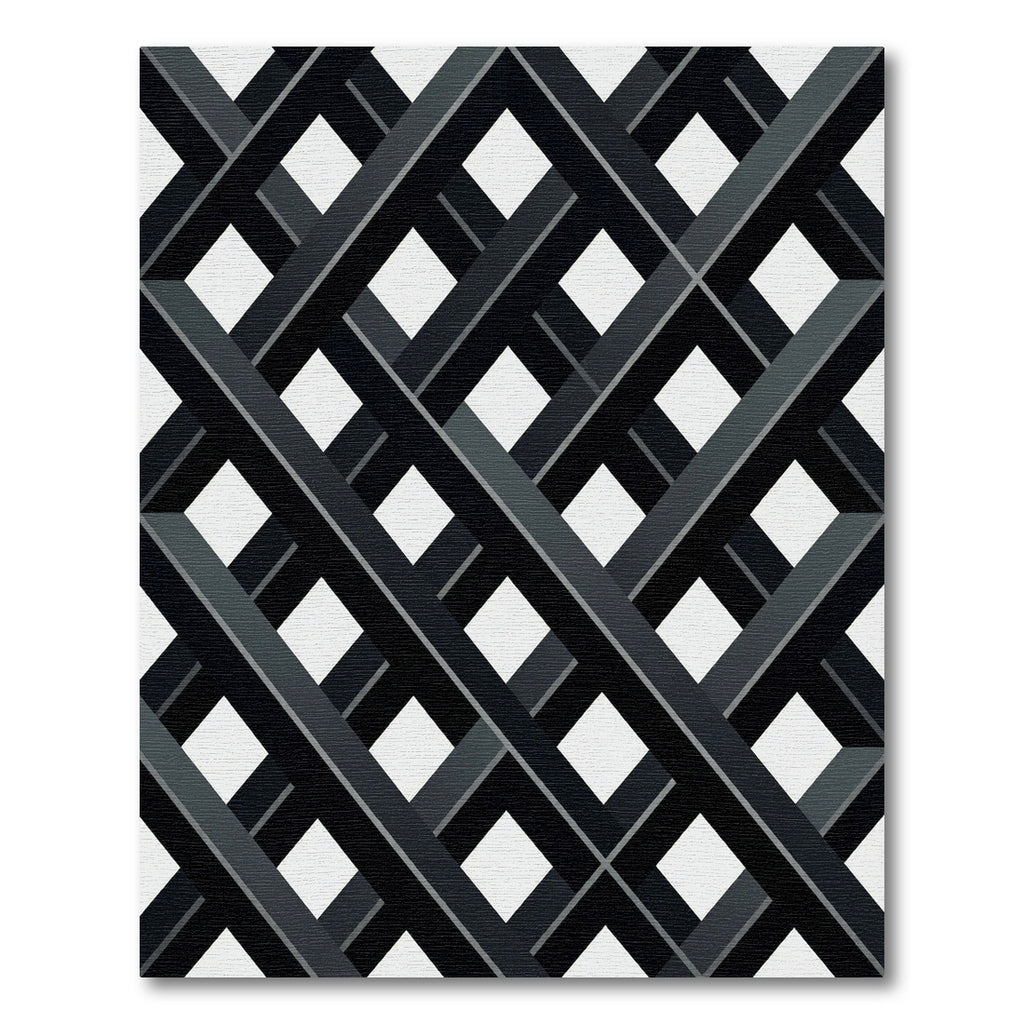 Modern Black Grey Geometric Lattice Rug