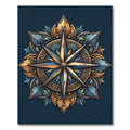 Ornate Golden Compass Navy Floral Medallion Rug