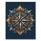 Ornate Golden Compass Navy Floral Medallion Rug