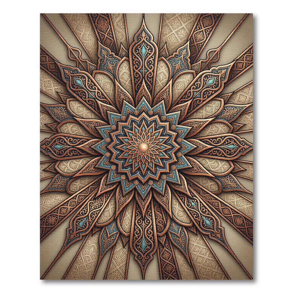 Intricate Teal Bronze Sunburst Medallion Rug