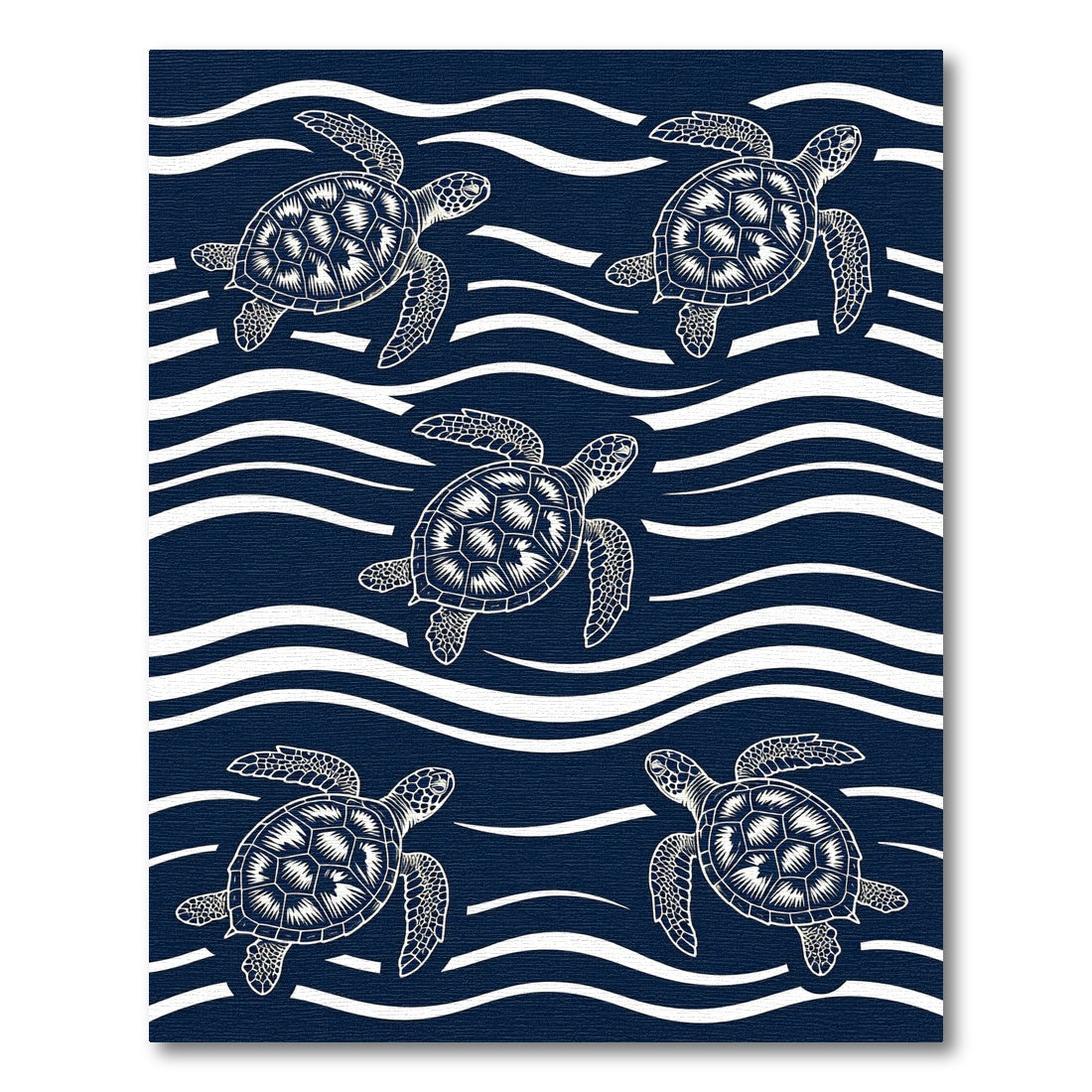 Navy Blue Sea Turtle Wave Graphic Rug