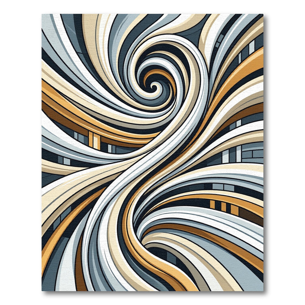 Modern Gold and Gray Abstract Swirl Rug
