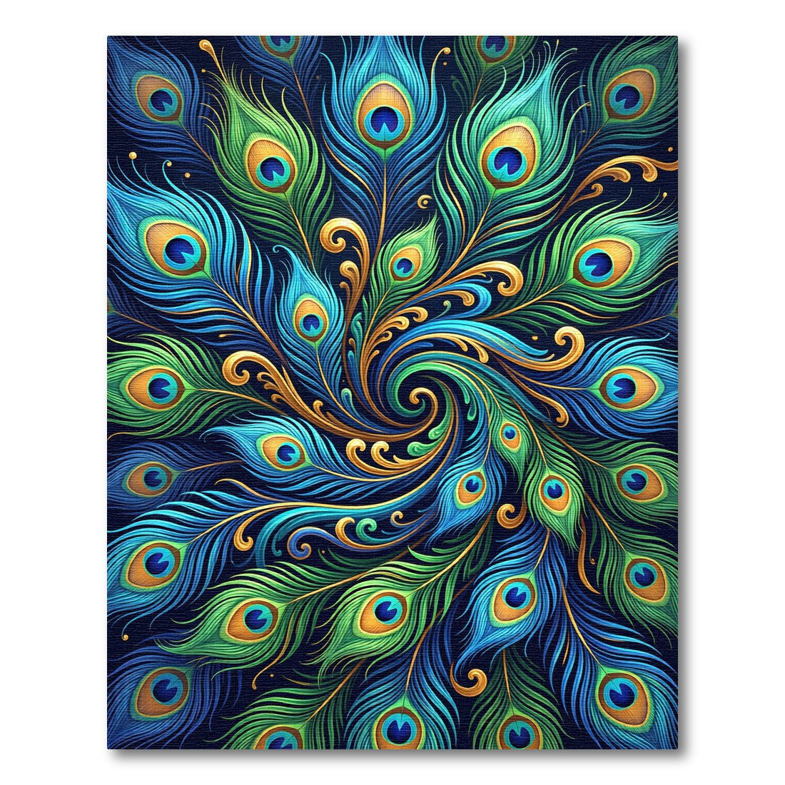 Vibrant Blue Green Peacock Feather Swirl Rug