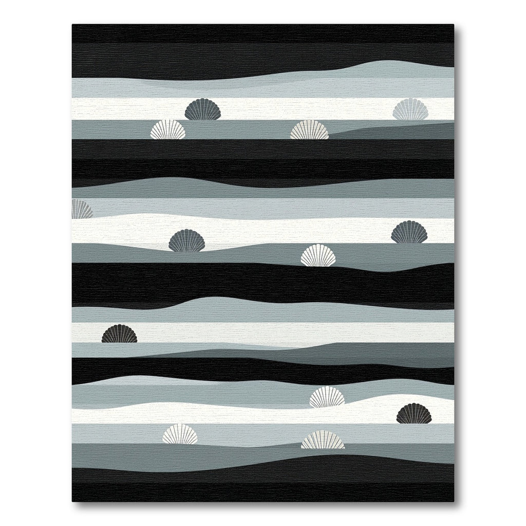 Minimalist Monochrome Wavy Shell Coastal Rug