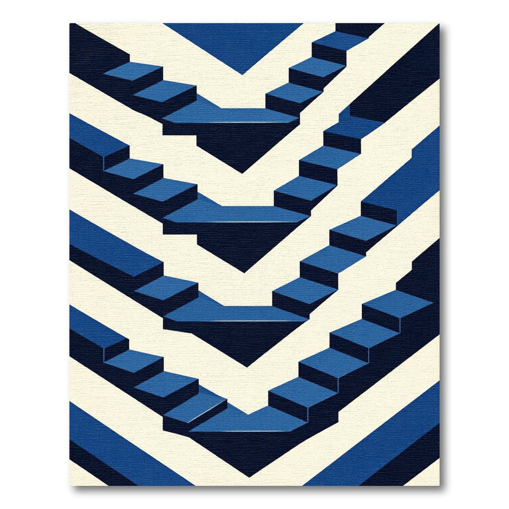 Navy Blue Geometric Illusion Steps Rug