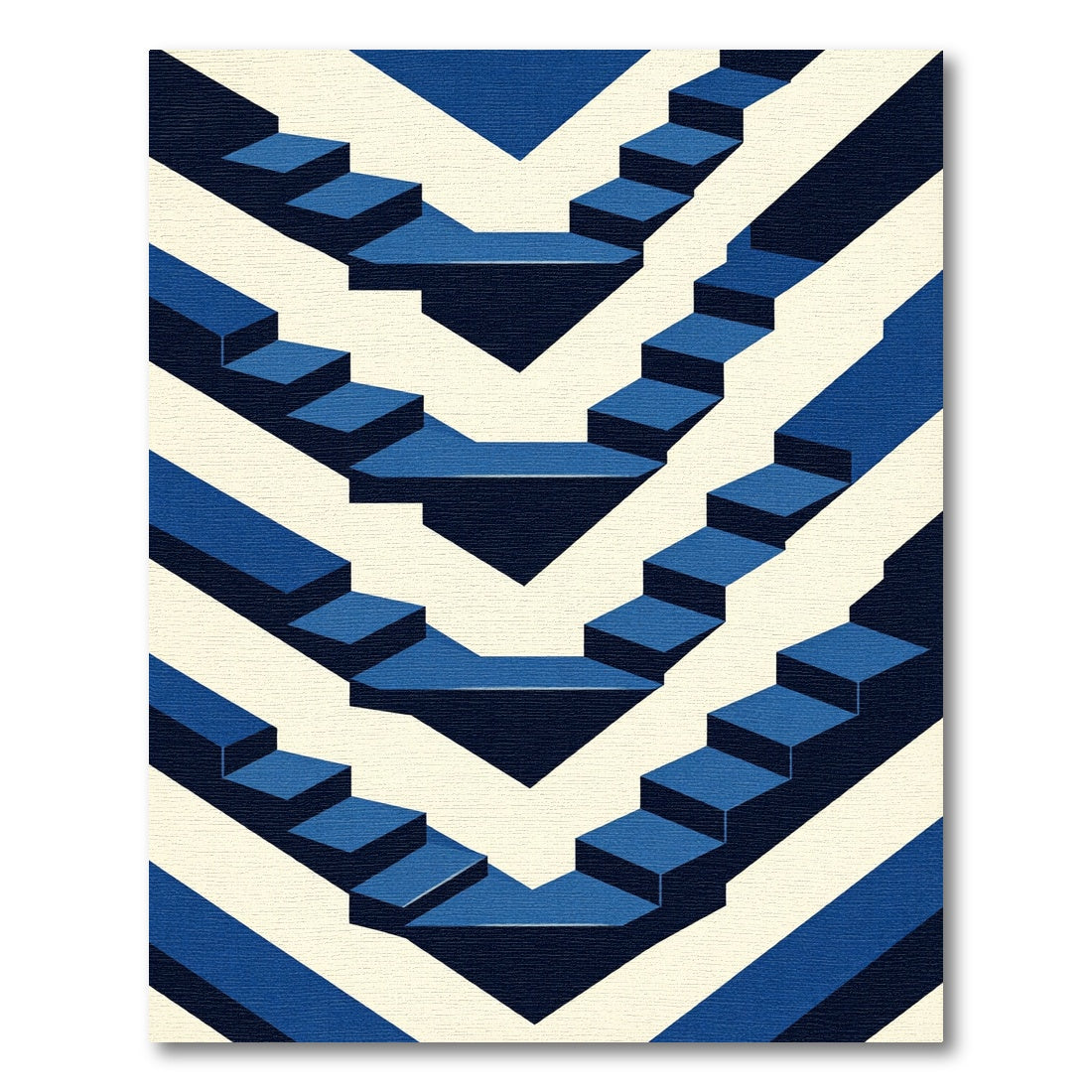 Navy Blue Geometric Illusion Steps Rug