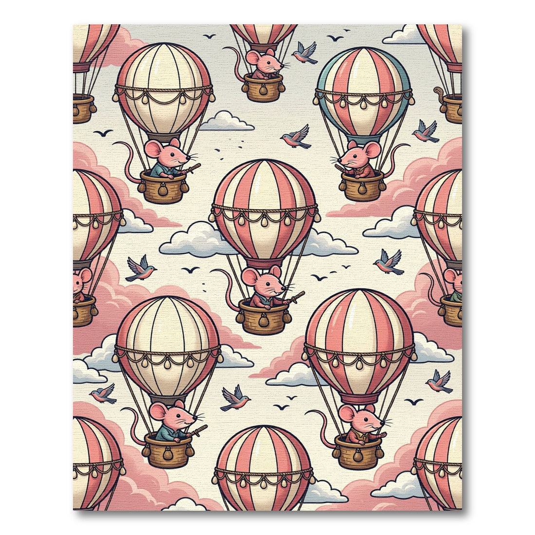 Whimsical Pink Mouse Hot Air Balloon Rug