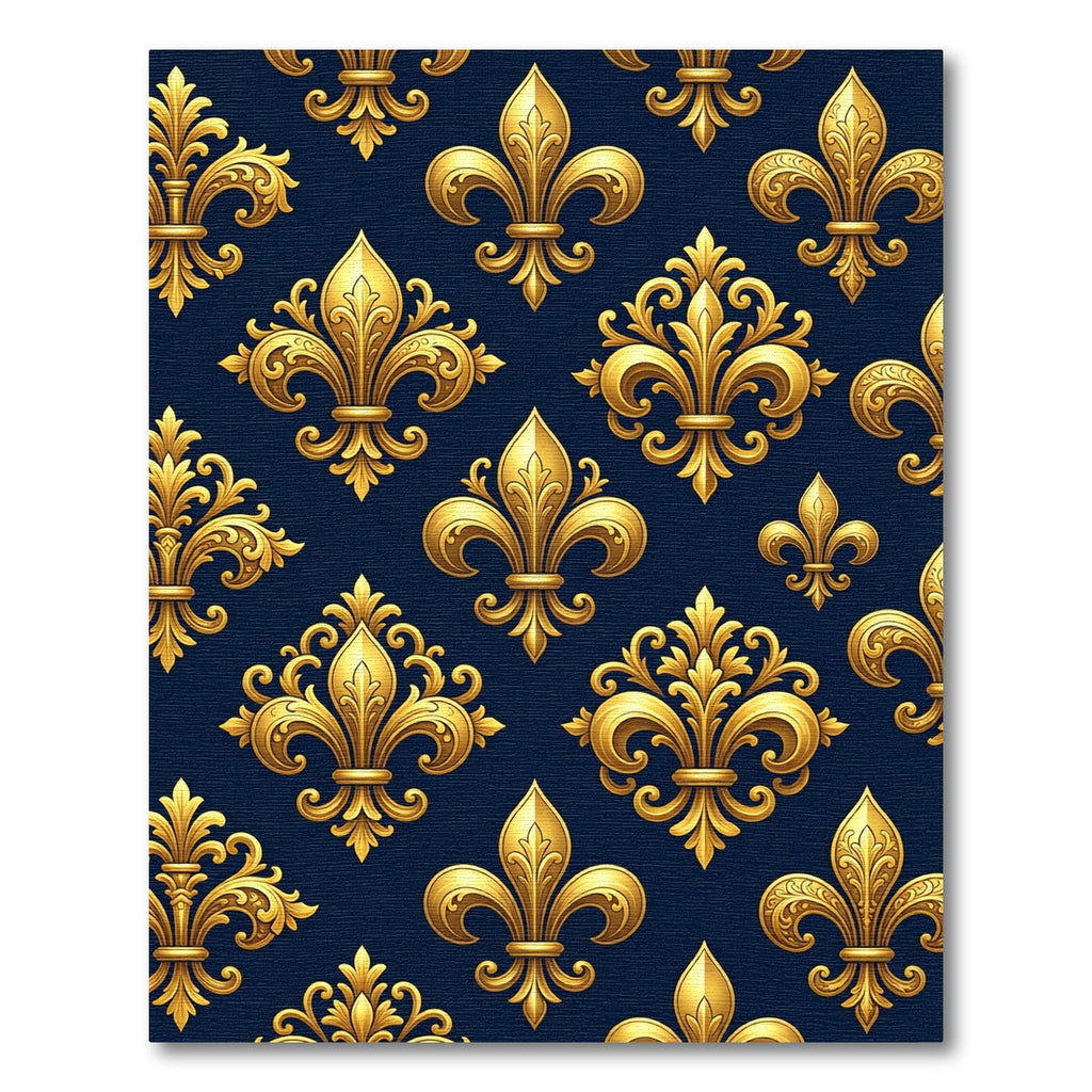 Golden Fleur de Lis Navy Wallpaper Rug