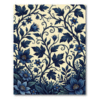 Midnight Blue Floral Vine Scroll Rug