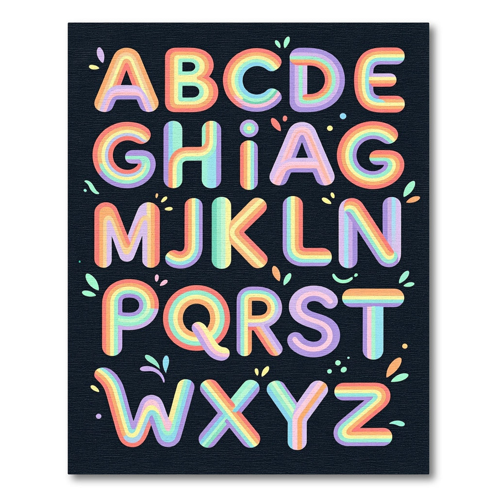 Vibrant Rainbow Alphabet Letter Art Wall Rug