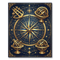 Golden Celestial Compass Navigational Map Rug