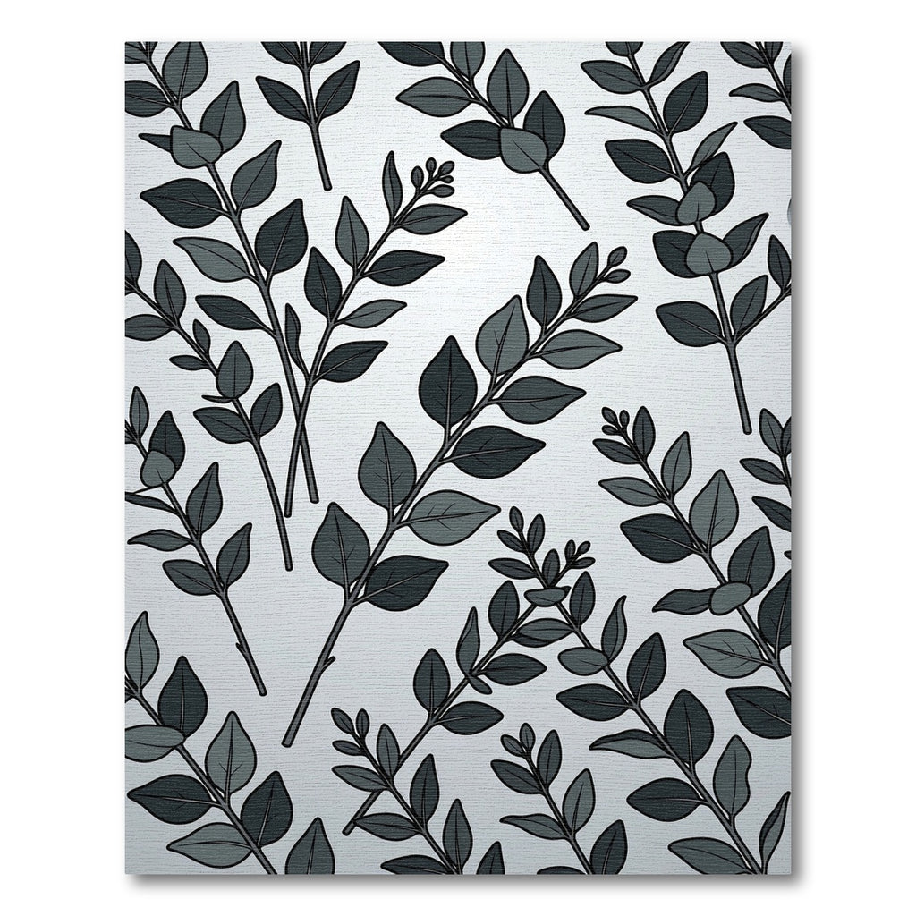 Dark Gray Leaf Branch Composition Rug