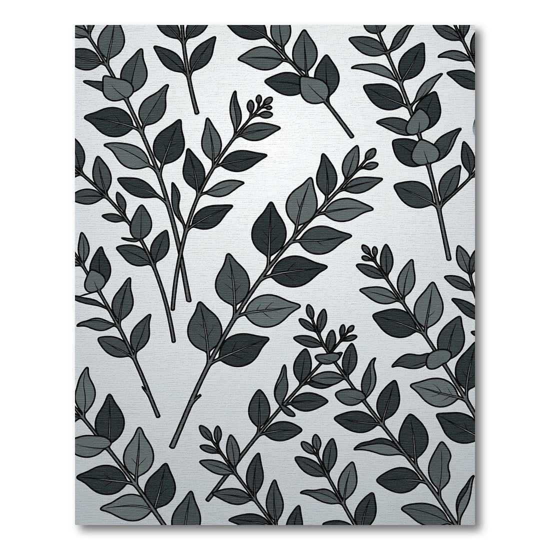 Dark Gray Leaf Branch Composition Rug