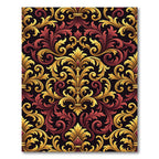 Ornate Gold and Crimson Damask Rug