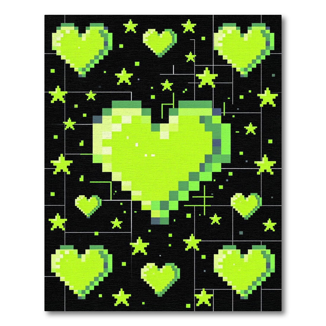Neon Lime Heart Pixel Art Galaxy Rug