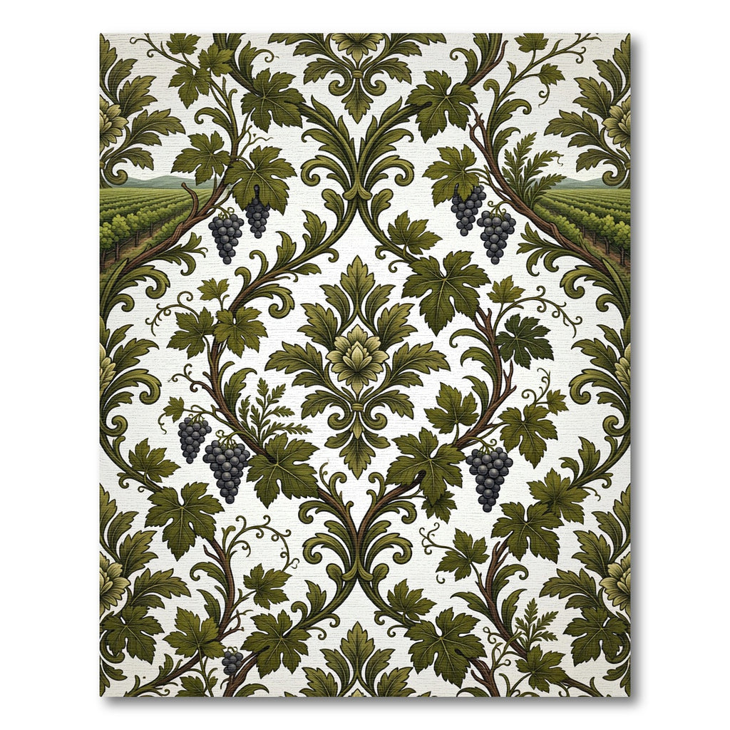 Vineyard Grapes Scrolling Damask Rug