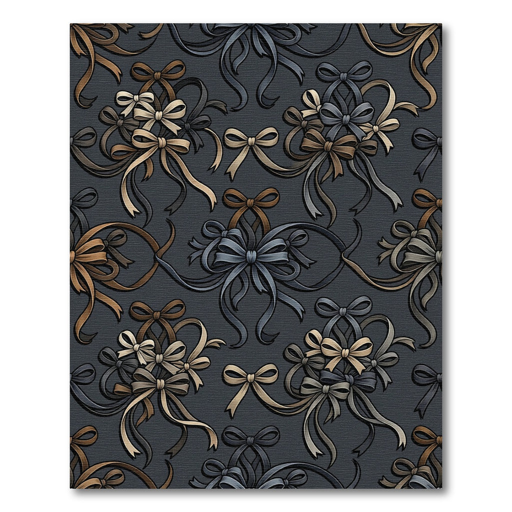 Elegant Dark Gray Ribbon Bow Garland Rug