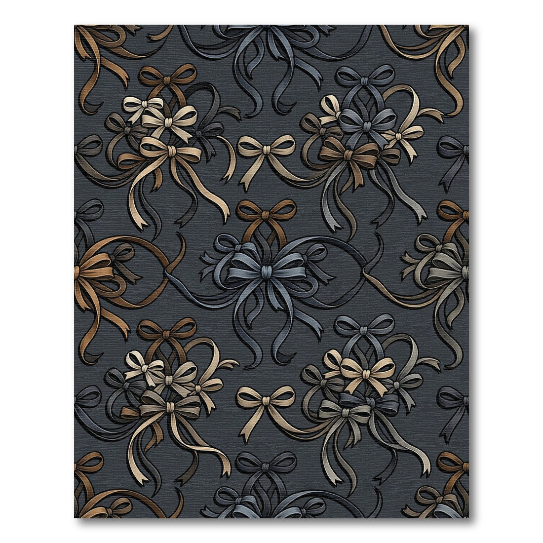 Elegant Dark Gray Ribbon Bow Garland Rug