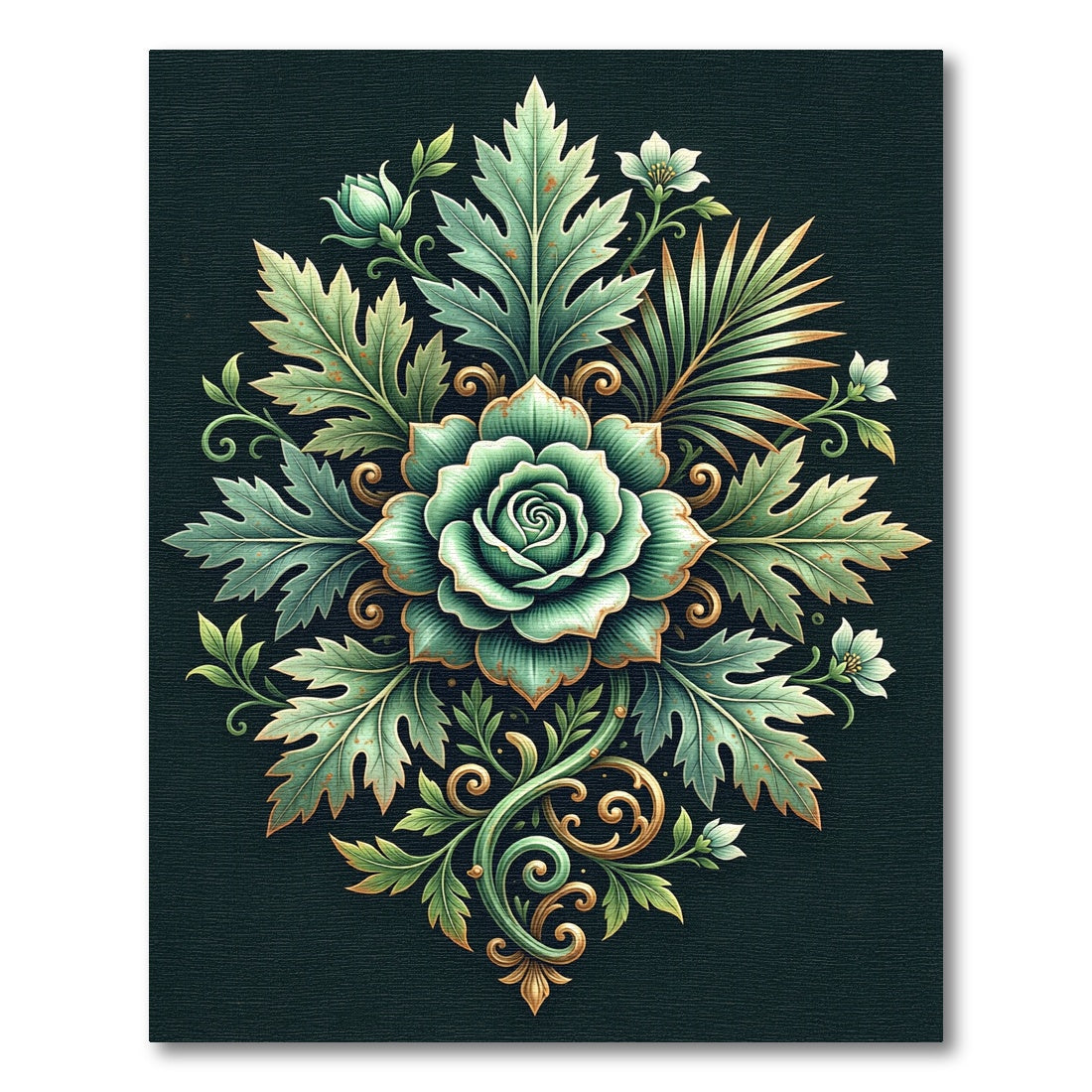 Elegant Emerald Rose Botanical Medallion Rug