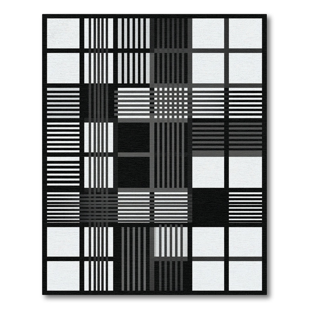 Monochrome Striped Geometric Grid Rug