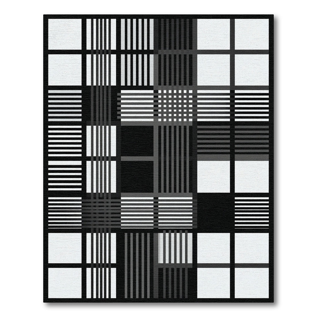 Monochrome Striped Geometric Grid Rug