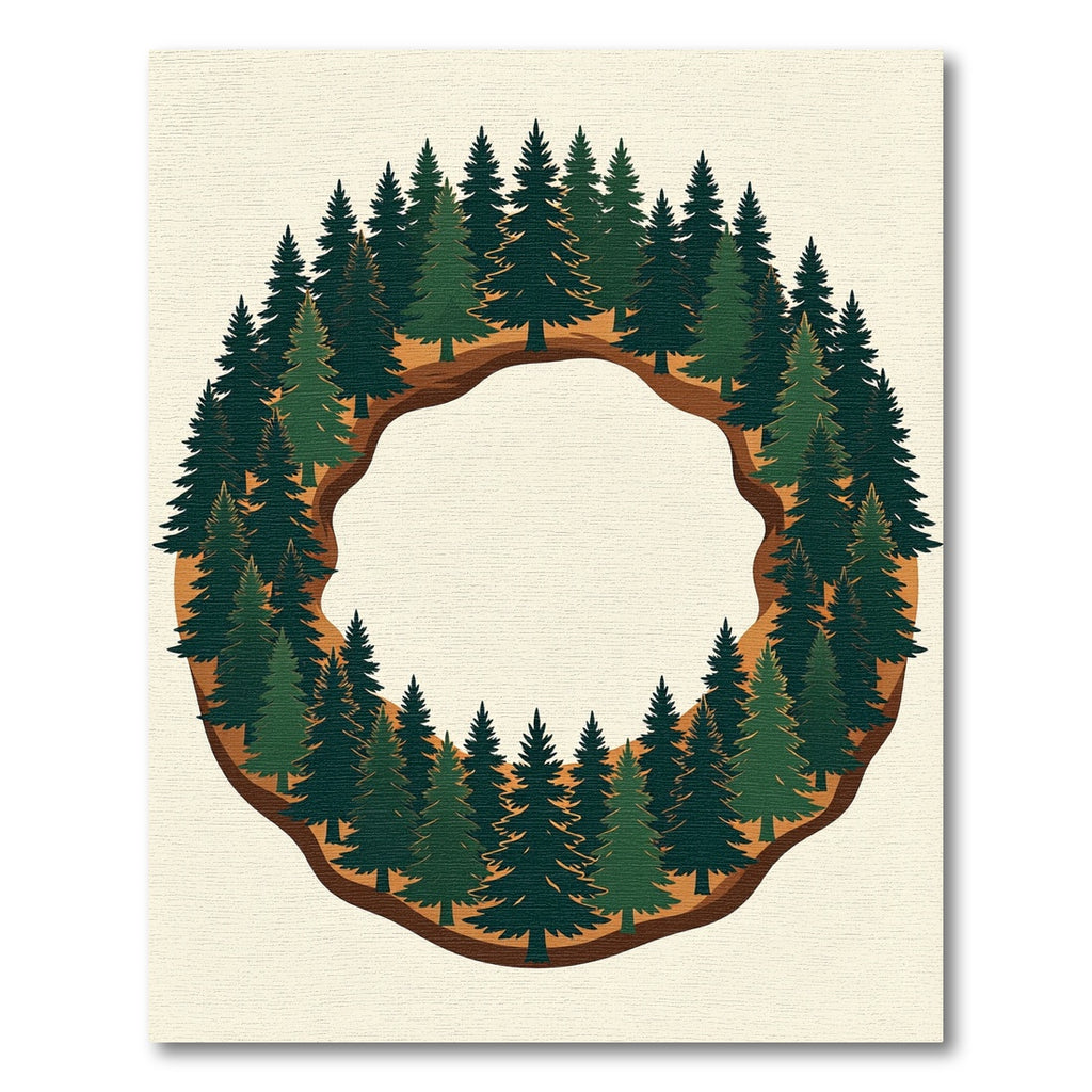 Circular Pine Forest Woodland Wreath Rug