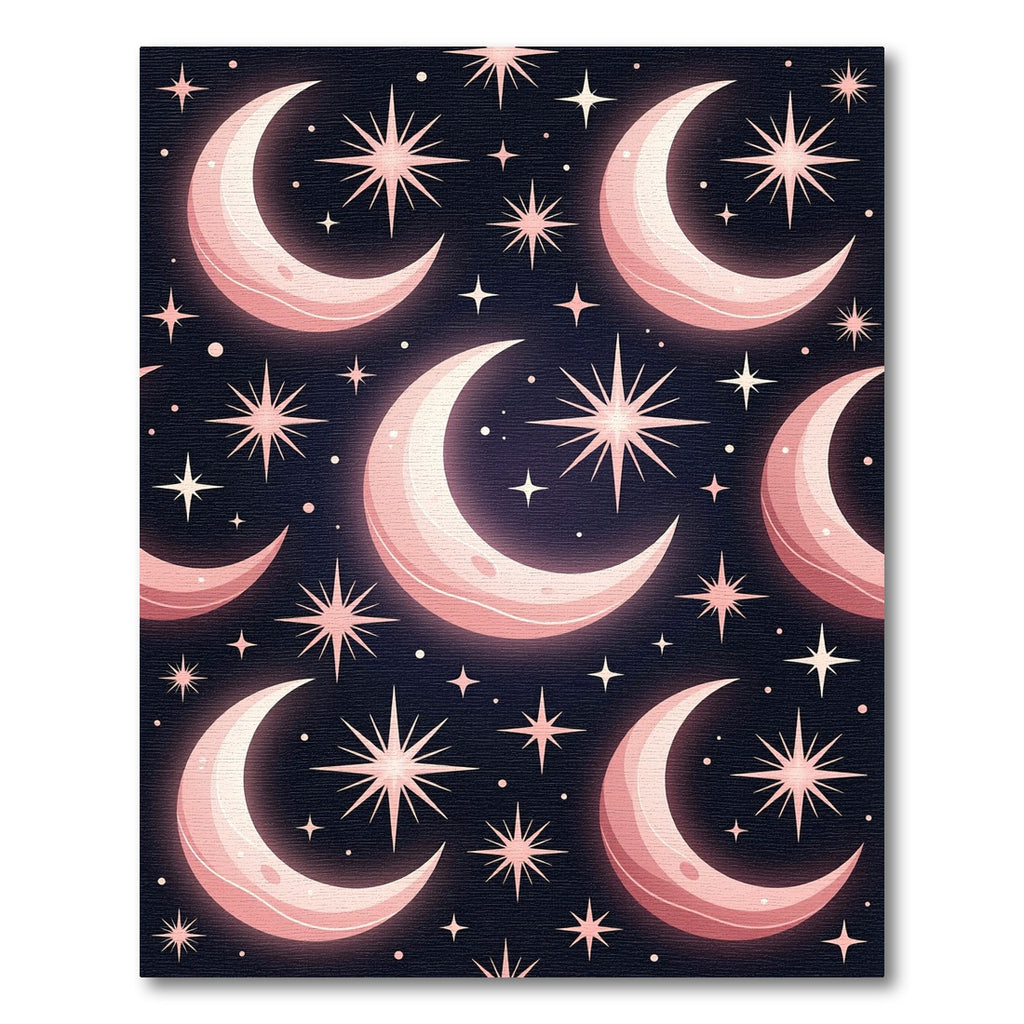 Pink Crescent Moon Starry Night Rug