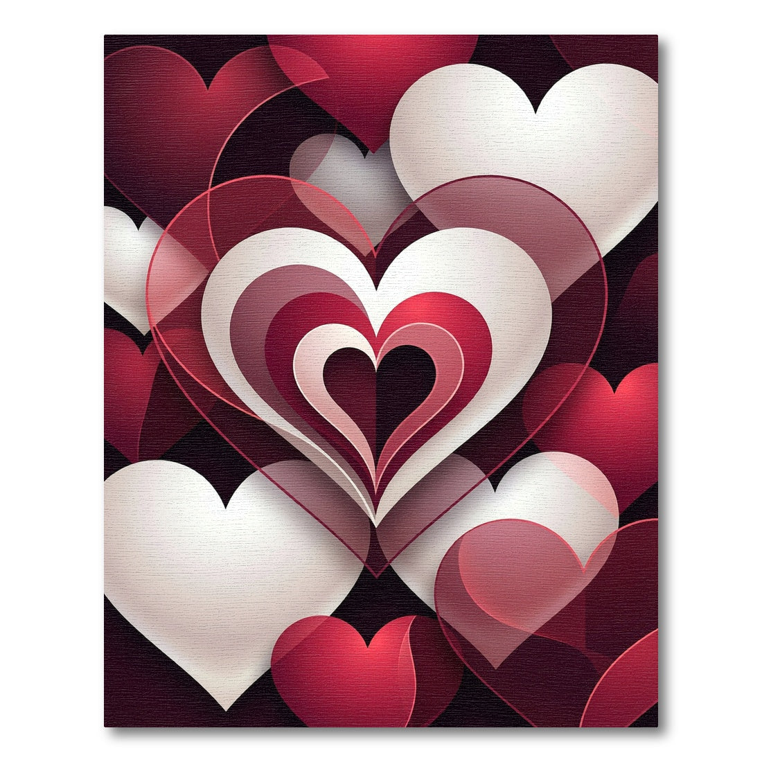 Crimson White Layered Heart Composition Rug